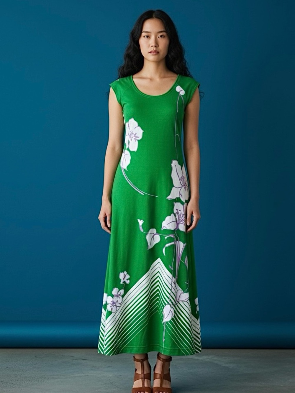 70s MALAHINI Hawaii Floral CHEVRON Print Maxi Dress / XS S